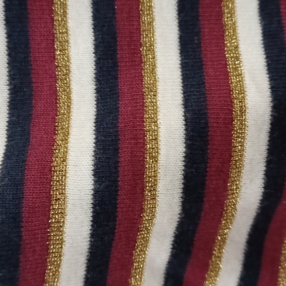 Tommy Hilfiger Wmn's XL Striped Quarter Zip Maroon/gold Polo Shirt - Picture 4 of 7